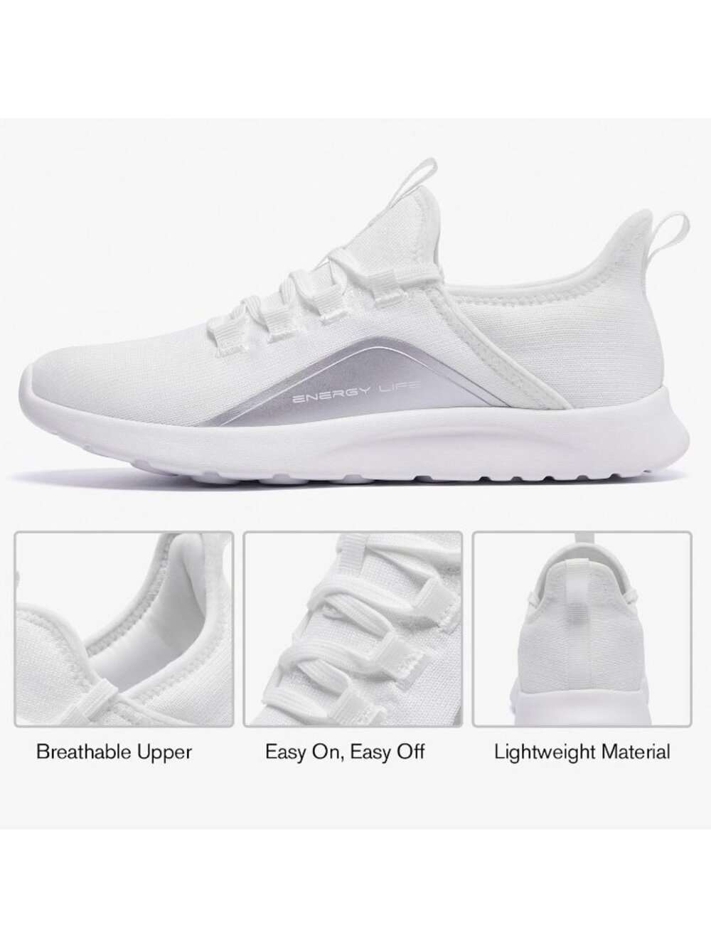 Women's White And Silver Mesh Energy Cloud Pull-On Lightweight Slip On Sneaker - Picture 5 of 6